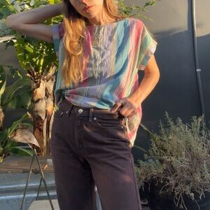 Faded Multicolor Stripe Box Fit Top
